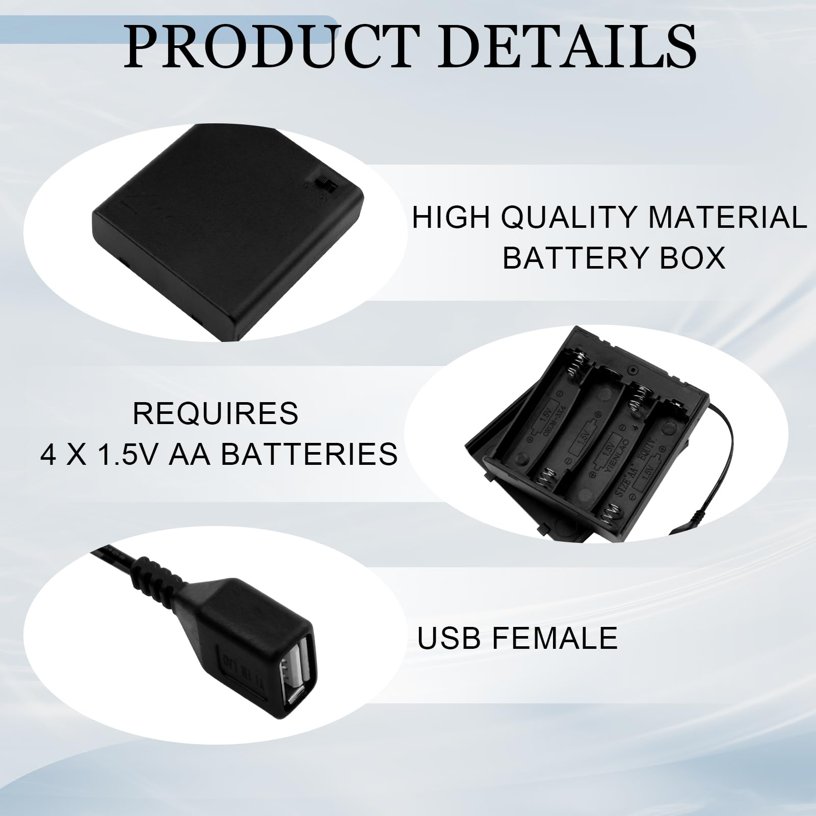 Xiatiaosann 4 stuks 4 AA batterijhouder met USB Stekker en Schakelaar, 5V 4 x 1,5 V Batterij Opberg Doos Batterijhouder aan/uit-schakelaar voor LED-licht RC-auto's