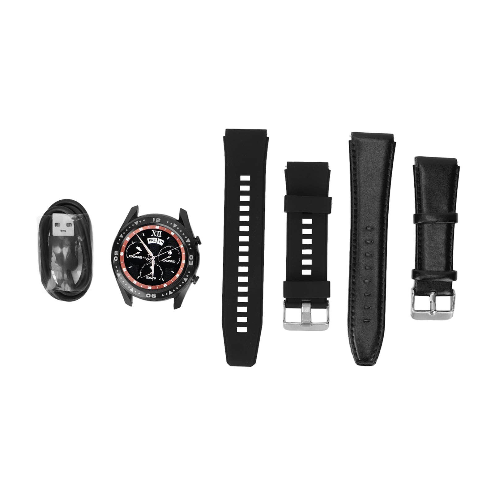 Orologio Intelligente, Monitor Sanitario Multifunzionale Ed Elegante per gli Appassionati di Sport, Pelle Nera e Gomma 47 Mm