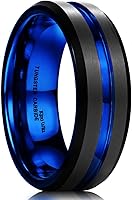 KingWill Men's Two-Tone Tungsten Carbide Wedding Band - Grooved Matte Finish, Scratch-Resistant Promise Ring for Daily Wear