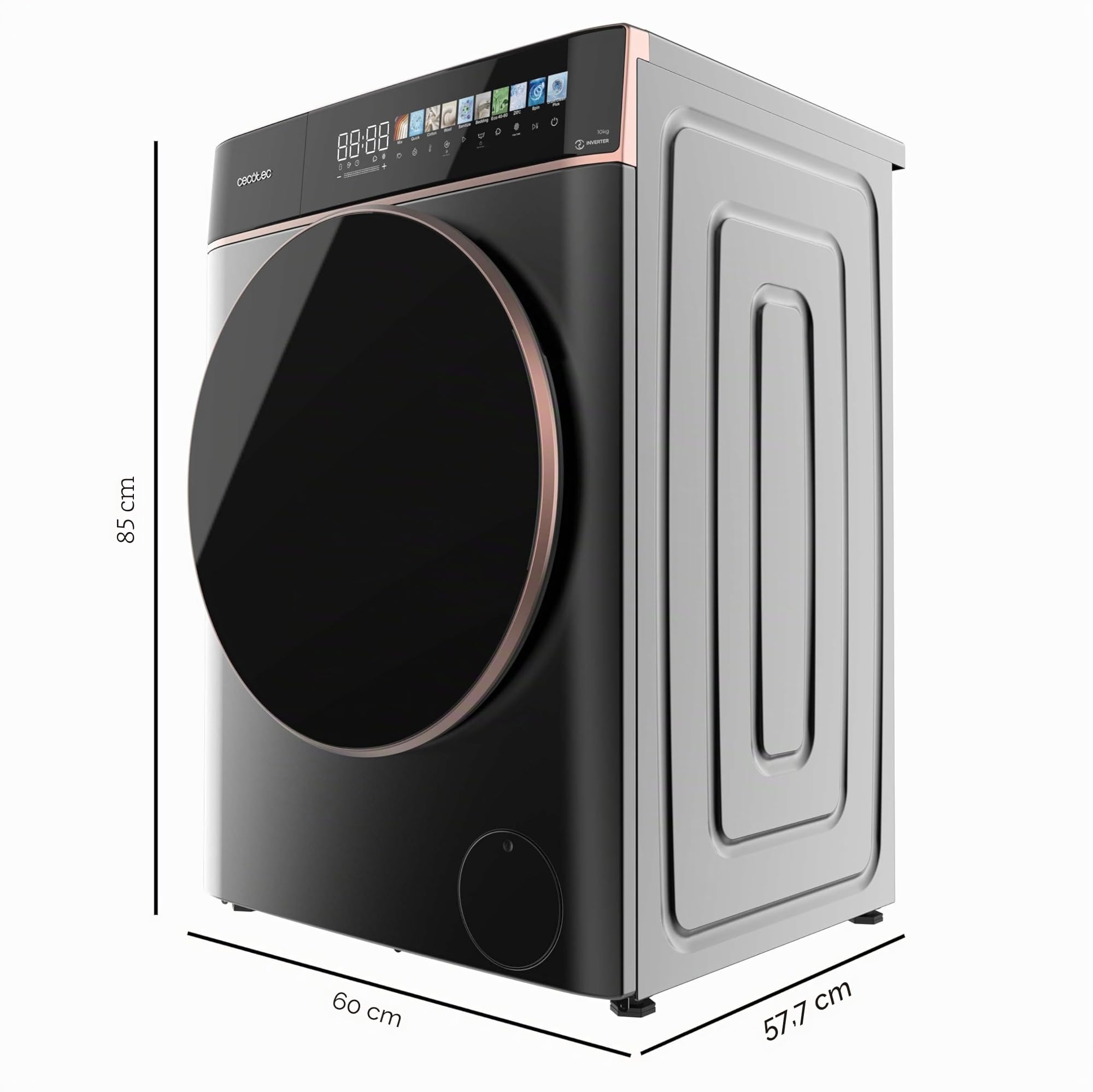 Cecotec Lavatrice 8Kg Carica Frontale Bolero DressCode 8900 Inverter FullColor Steel A. Acciaio 1400 Giri, Schermo 10,3", 11 Programmi, Inverter, SteamMax, Classe A