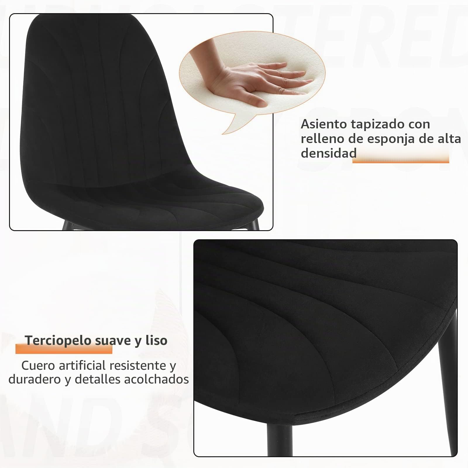 Lestarain Juego de 4 Sillas de Comedor,Terciopelo,Negro