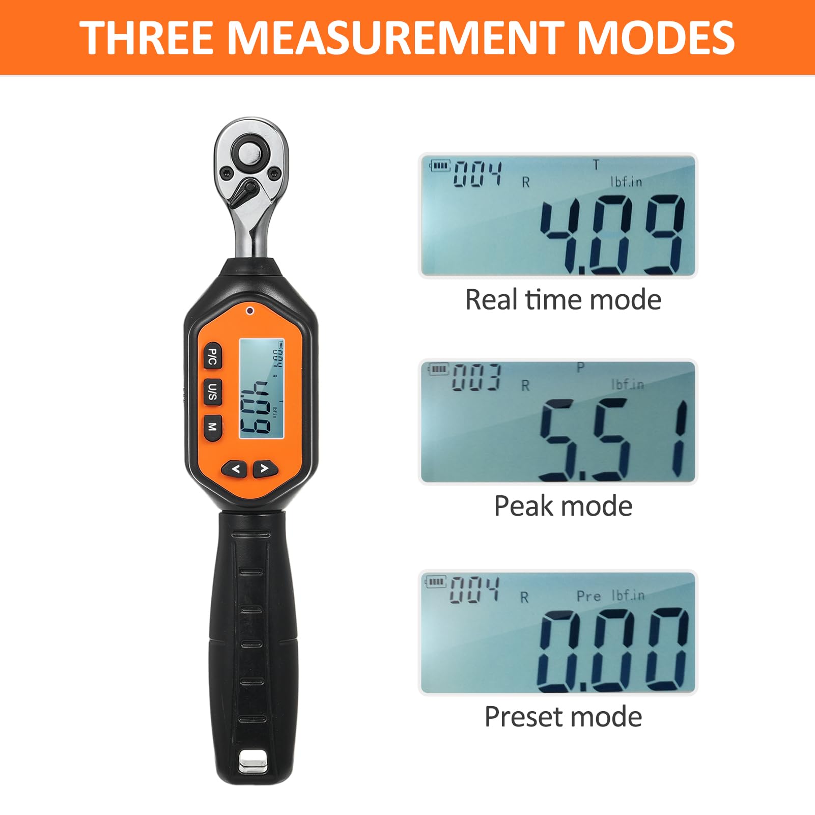 EWM-R-30 Llave dinamométrica digital de 1/4 pulgadas, llave dinamométrica digital portátil de mano, pantalla grande con luz de fondo, sonido LED, alarma LED en tiempo real, modo preestablecido, 3