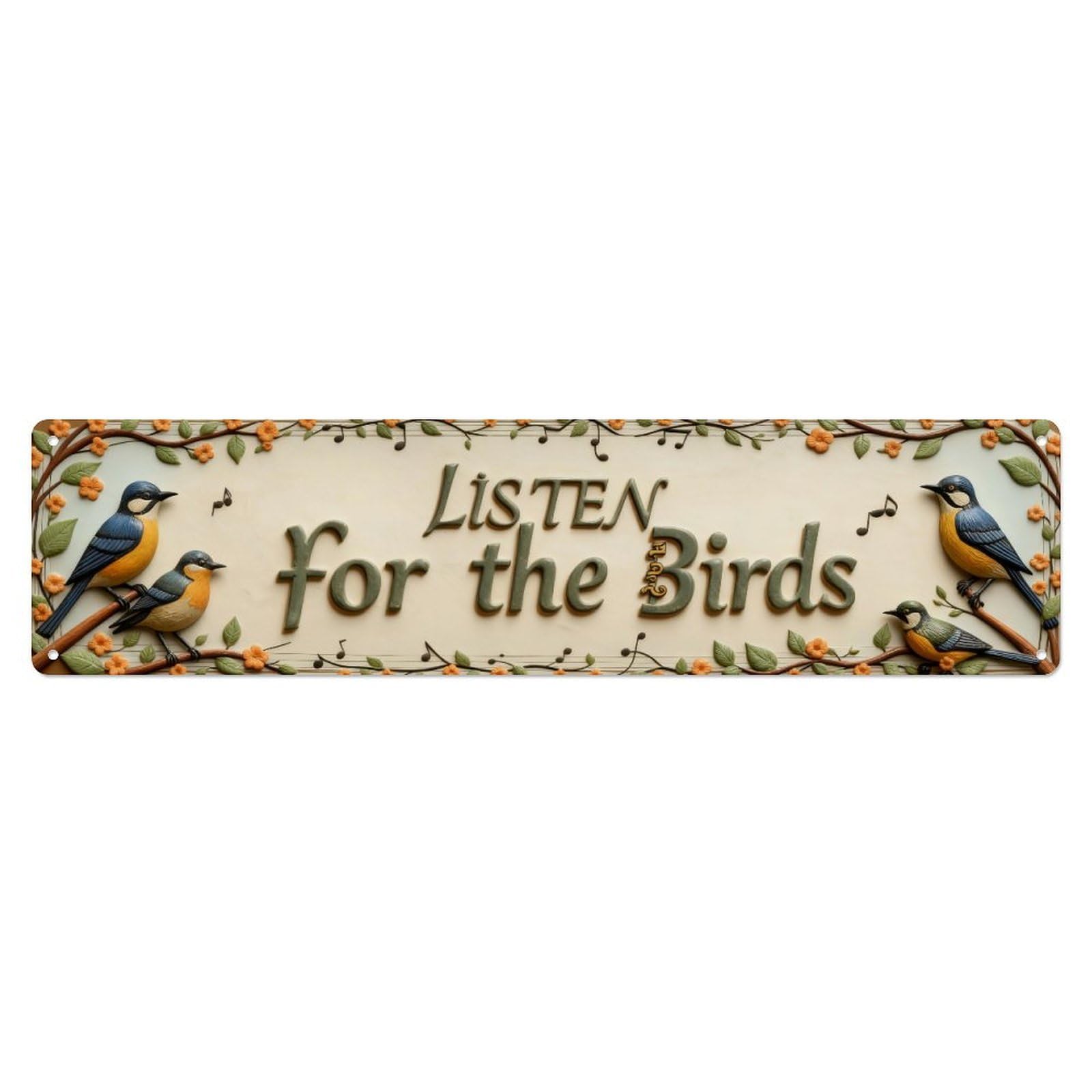 Birds Singing On Branches With Leaves Metal Tin Sign Plaque