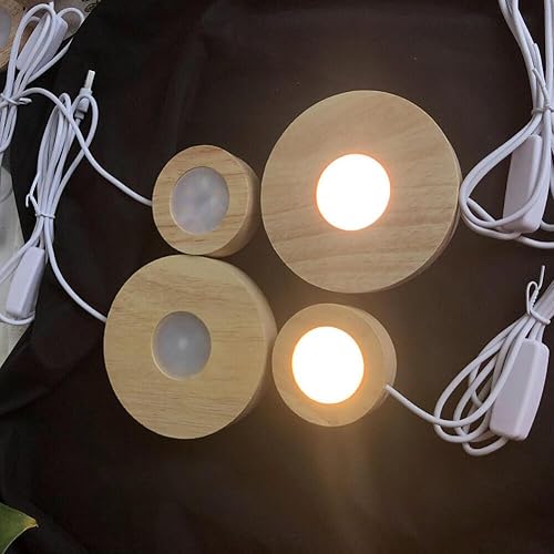 Miniatura 5 de anso Soporte de exhibición USB con luz LED, soporte redondo de madera, resina epoxi, arte artesanal (luz blanca, 2.362 in)