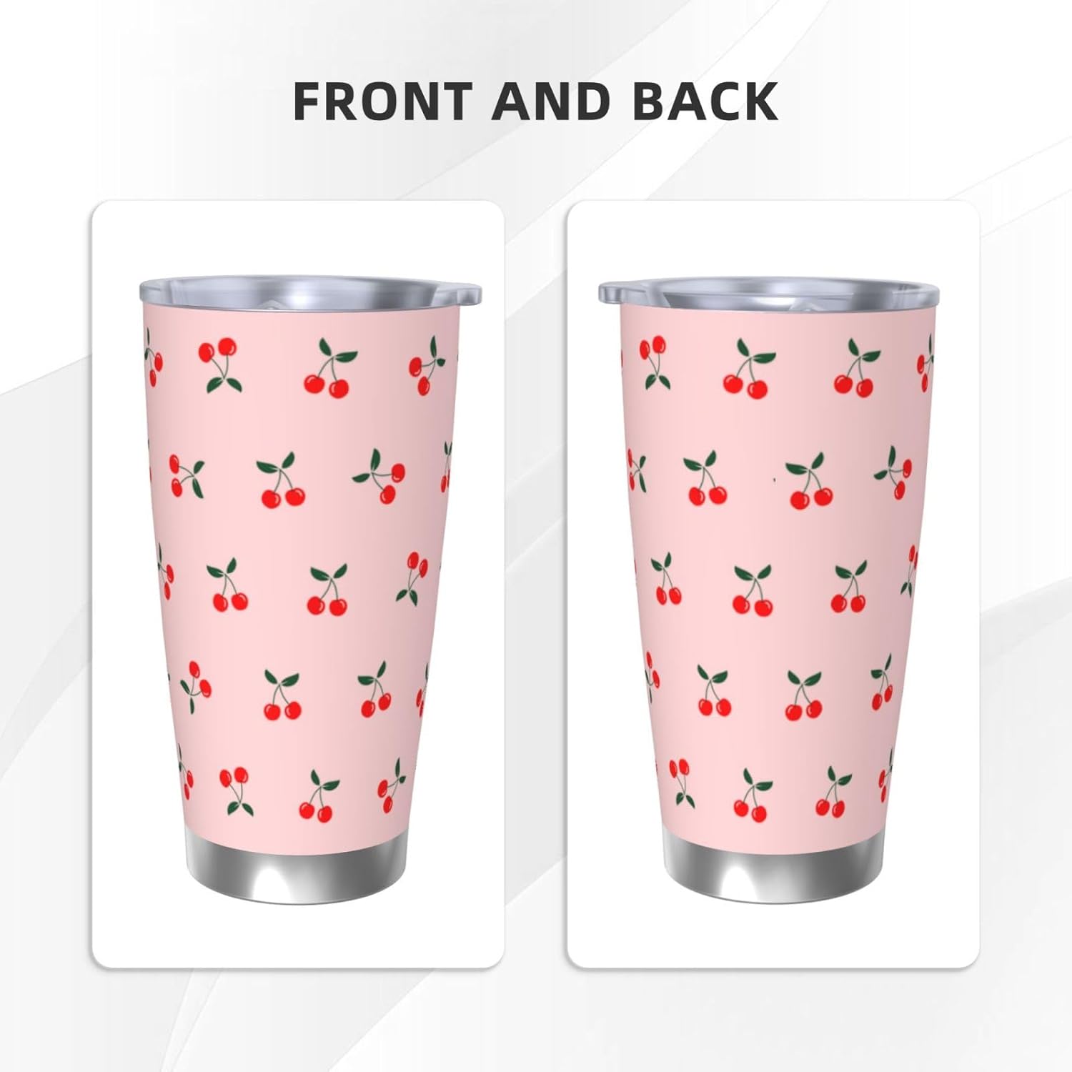 Cherry Tumbler 20oz Fruit Stainless Steel Vacuum Insulated Tumblers with Lid and Straw Pink Travel Coffee Mug Tea Wine Cups Water Bottle Gifts for Women - Image 2