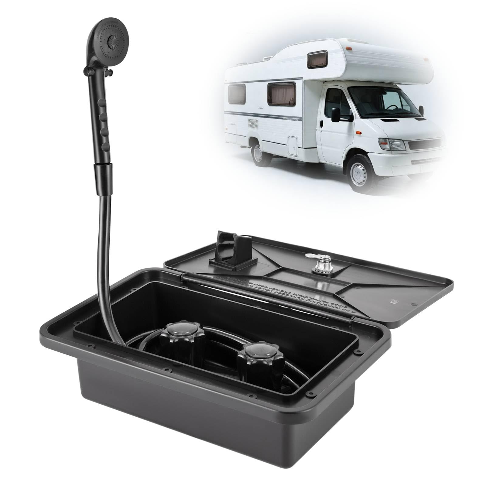 Doccia da Campeggio Portatile, TkkMivcOC Kit Doccia per Camper Esterna, Cabina Doccia Esterna Sospesa Con Interruttore Caldo-Freddo E Serratura, per Barche E Camper, Nero