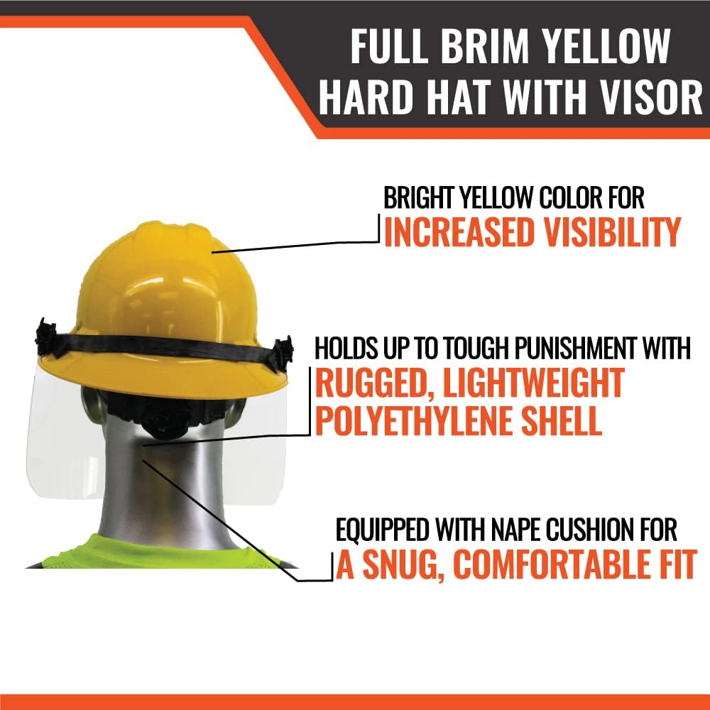 Malta Dynamics Made in US Full Brim Hard Hat with Adjustable Visor & Face Shield, OSHA/ANSI Compliant
