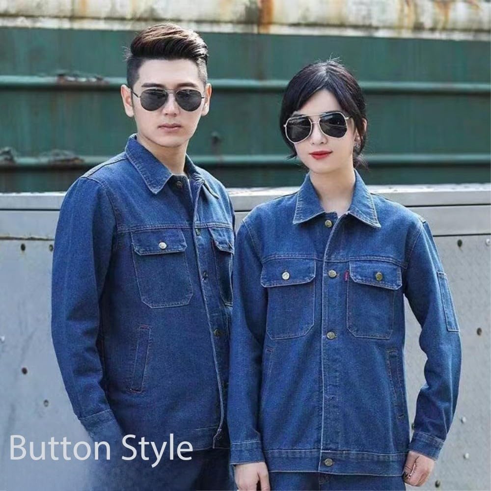LDMYB Set di uniforme da lavoro unisex, in denim, giacca e pantaloni in misto cotone resistente, abbigliamento da lavoro resistente all'usura, per officine, fabbriche, edili, officine, M-4XL