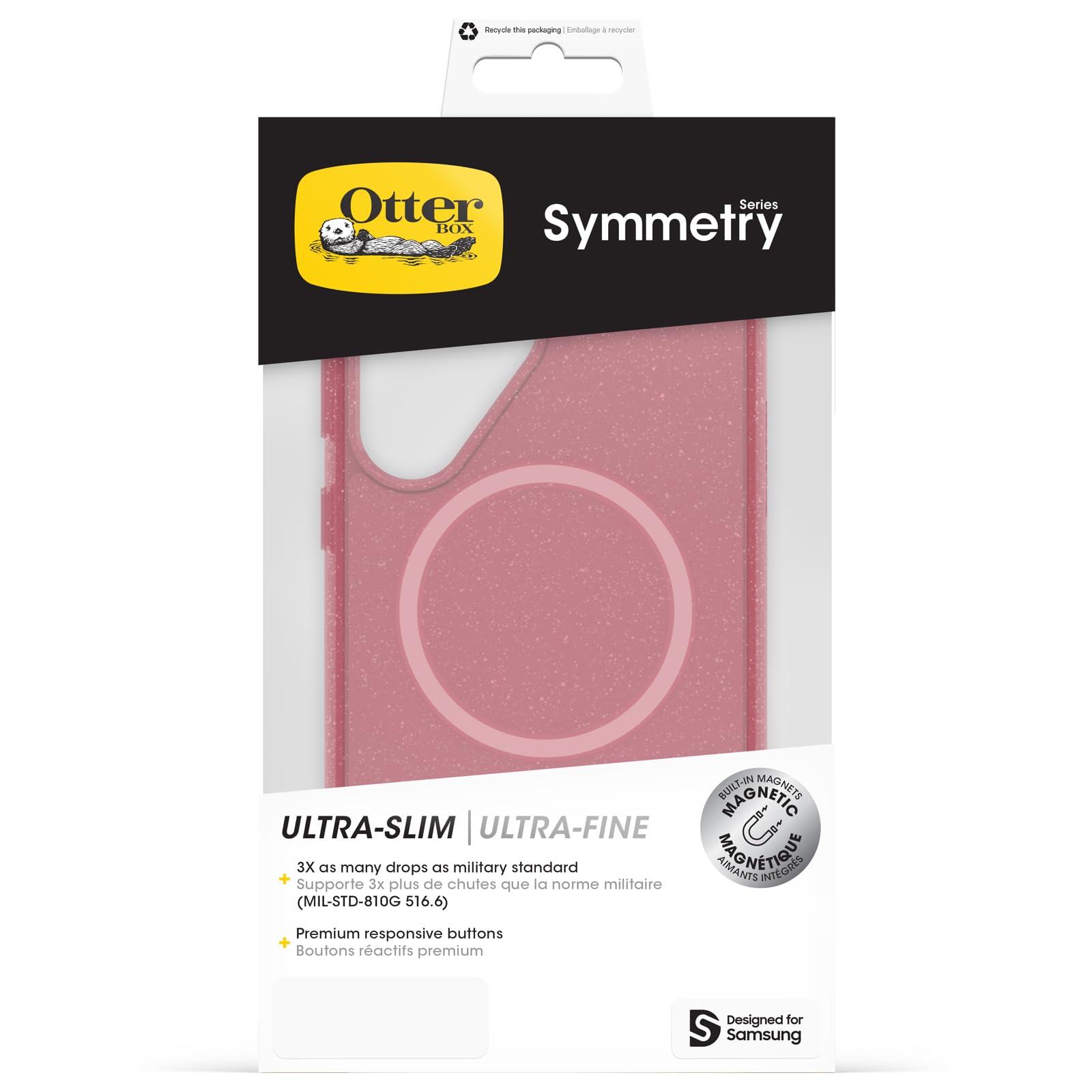 OtterBox Symmetry Series Clear transparente Hülle mit Magneten für Samsung Galaxy S25 Ultra, stoßfest, sturzsicher, schützende Hülle, 3X getestet nach Militärstandard, Rosa