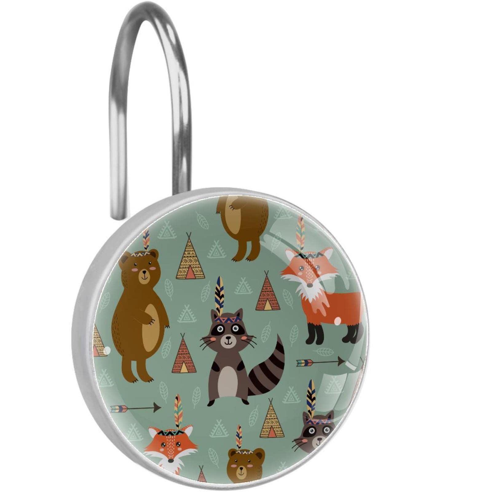 Rideau de douche anneaux renard et raton laveur pour une salle de bain cosy
