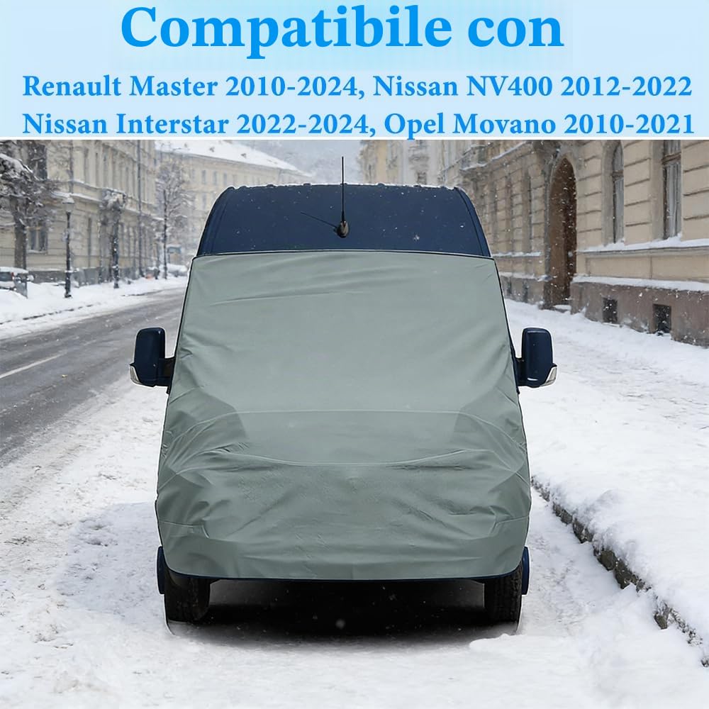 600D Copertura per Parabrezza per Renault Master NV400 2010-2024, Telo di Protezione Anteriore per Opel Movano, Impermeabile Copertura Parabrezza Camper con 10 Bande e Magneti