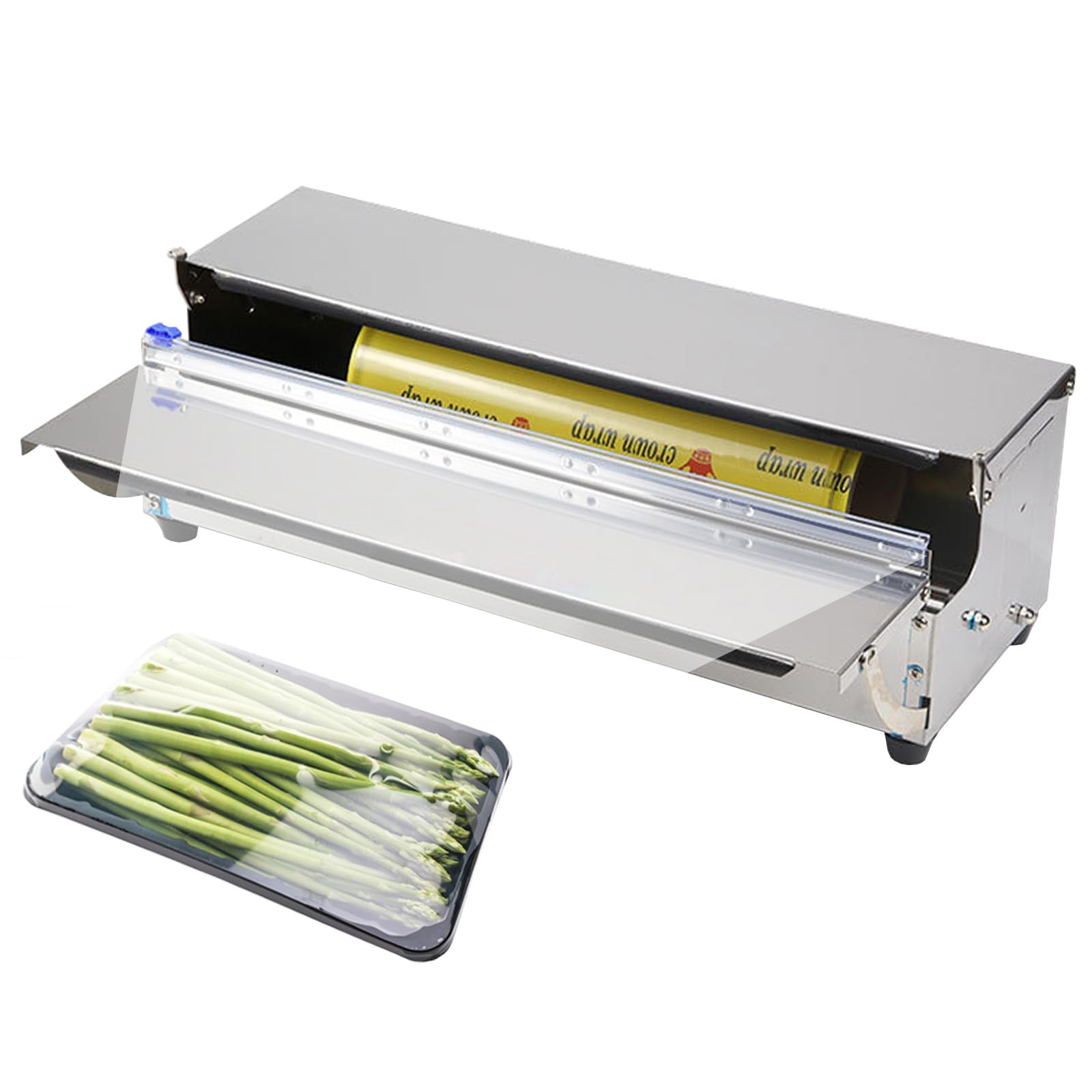 Folienspender Edelstahl (45cm) mit Frischhalte & Alufolie Hygienisch, staubdicht, 2 Ersatzklingen, faltbar, Ideal für Gastronomie