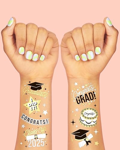 Miniatura 3 de xo, Fetti Tatuajes temporales de graduación 2024 – 48 estilos de aluminio | Decoraciones de fiesta de graduación, accesorio para niñas graduadas