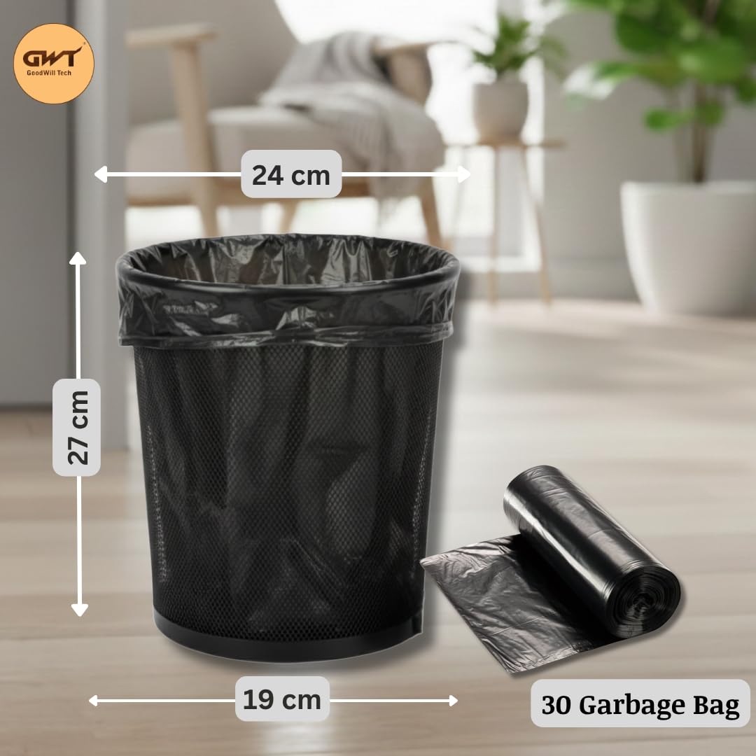GoodWill Tech Metal Mesh Waste Dustbin with Garbage Bags Combo | 9.4L Small Black Dustbin for Home, Kitchen & Office | Durable Mesh Bin + Trash Bag Roll (Combo - 1 Dustbin + 1 Garbage bag Roll) 1