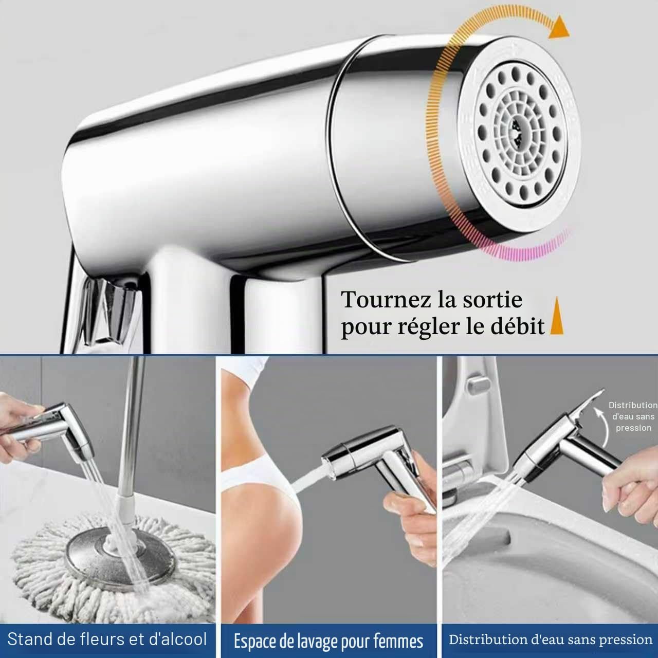 Ensemble de douchette à main pour bidet, en ABS, de qualité supérieure, avec valve G1/2" et un pulvérisateur G3/8", pour douche, salle de bain, hygiène, papier toilette, nettoyage des couches