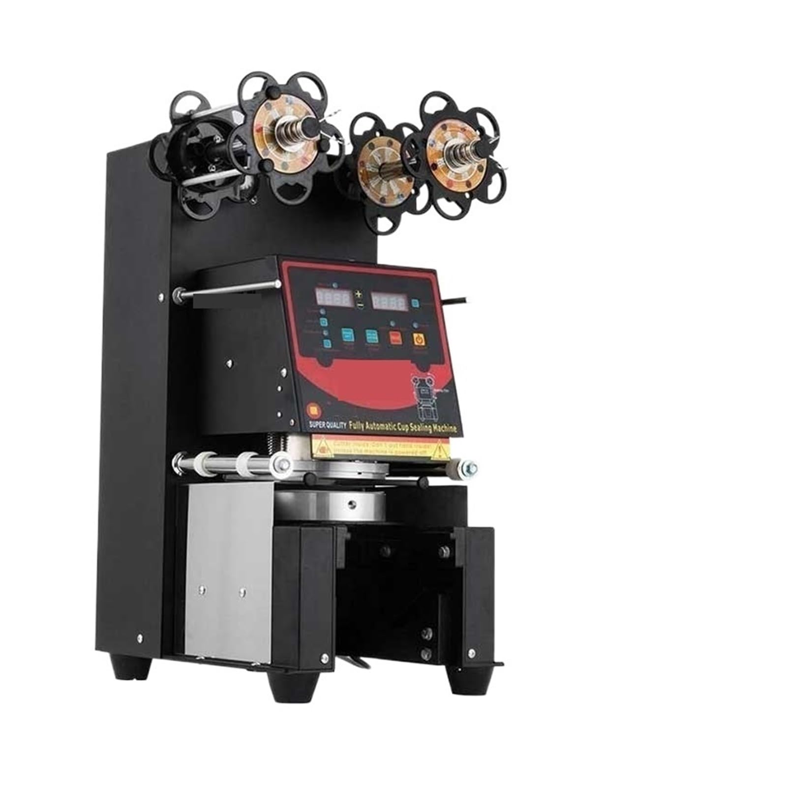 Maszyna Zamykania Puszek W Pełni Automatyczna Maszyna Do Zamykania Kubków Bubble Tea Zgrzewarka PP/PET/papierowych/PLA O Średnicy 90/95/98/120 Mm(Black,98mm cup)