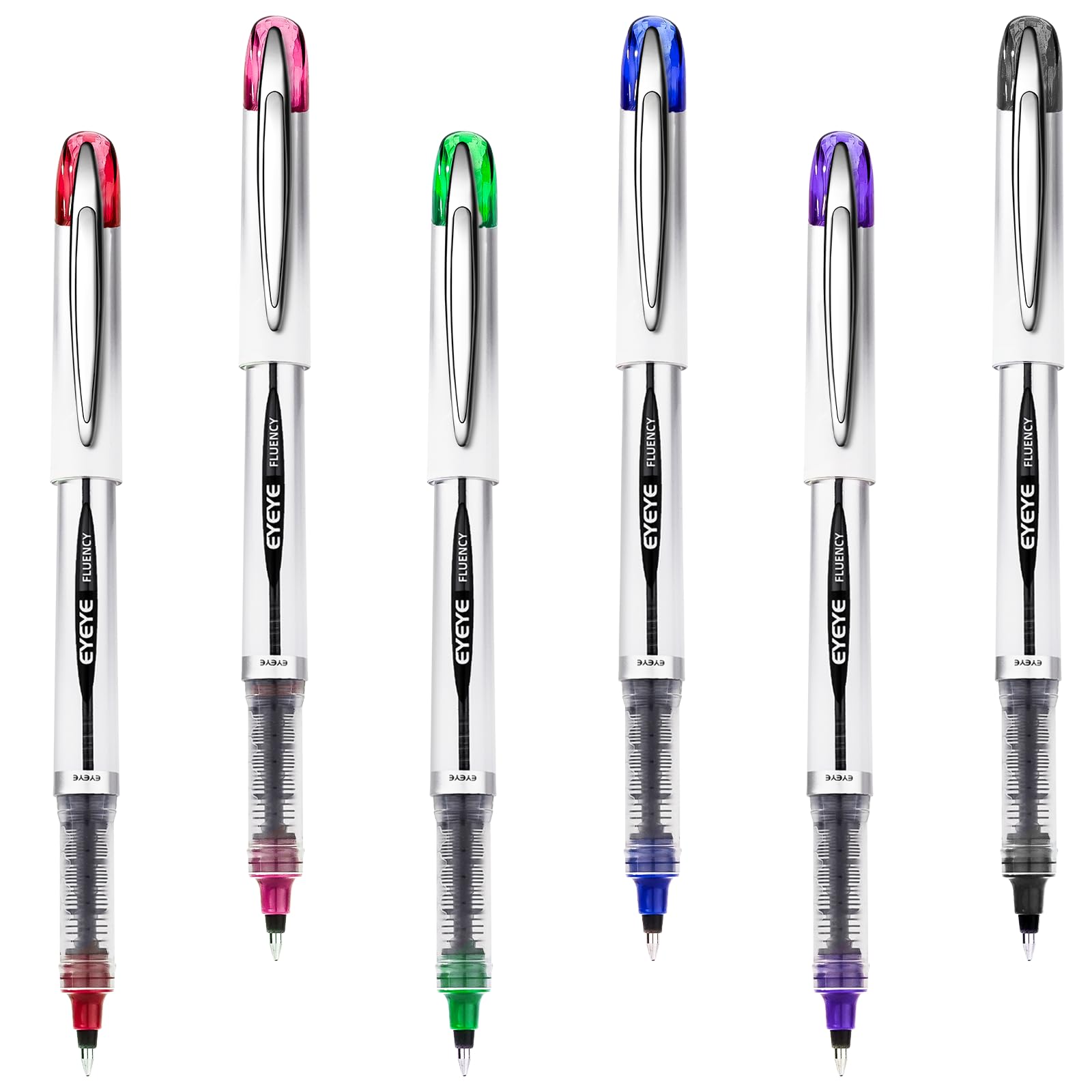 EYEYE Liquid Ink Rollerball Pen 0.7mm, 6 Assorted Colors Medium Point Pen Quick Dry, Liquid Ink Pens Fine Point Smooth Writing Pens for Journaling,