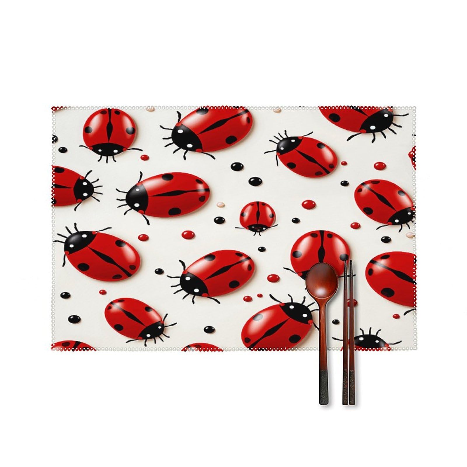 Red Ladybug Placemats Set of 4 Heat Resistant Non-Slip Place Mats Reusable Dining Table Mats Canvas Place Mat Anti-Fading Waterproof Placemats for Dining Table Decor