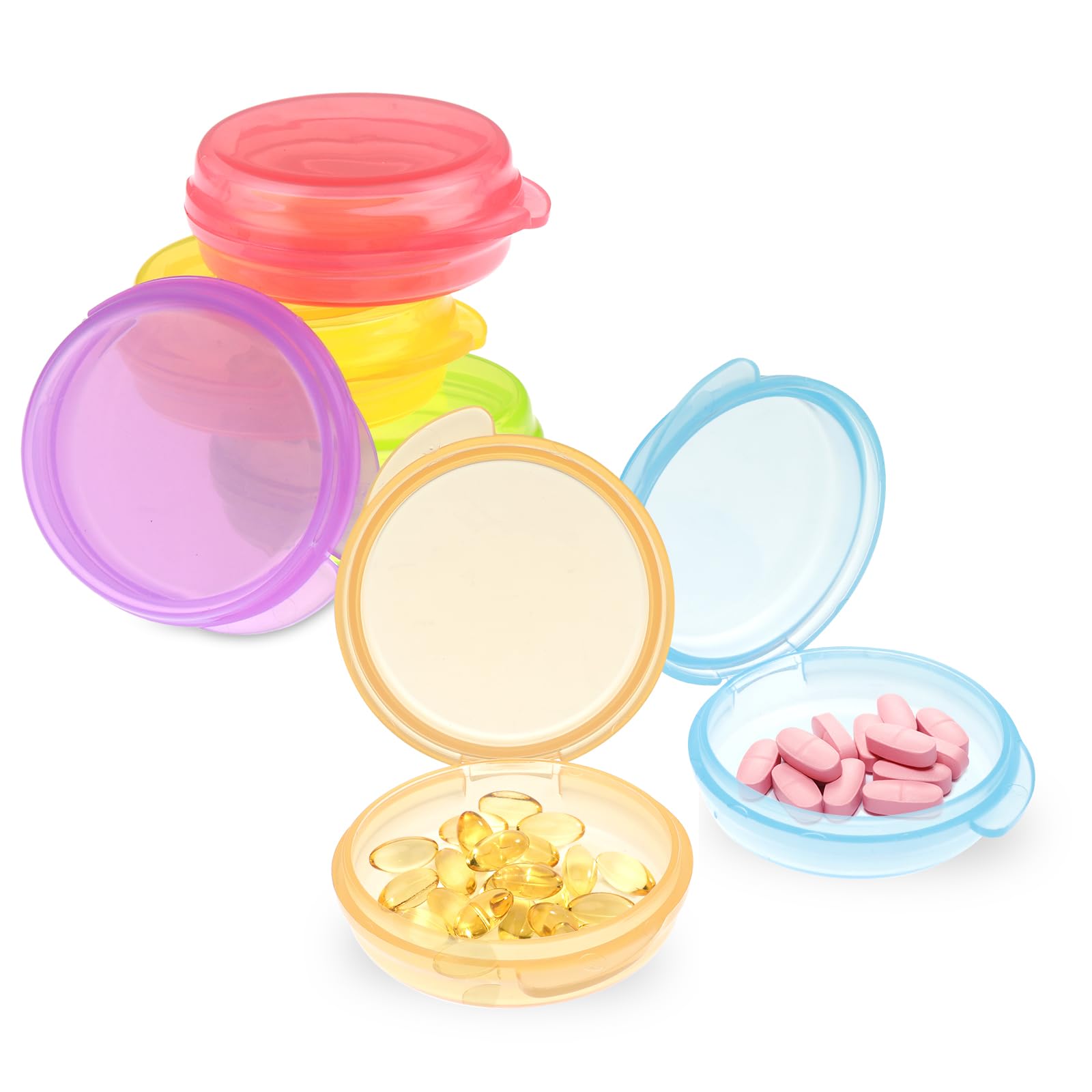 Prasacco 6 Stück Mini-Pillendose in 6 Farben - Kleine Pillen-Organizer-Box, Tragbare Reise-Aufbewahrungsbox für Pillen, Vitamin, Leberöl, Süßigkeiten (4 x 4 x 1,5 cm)