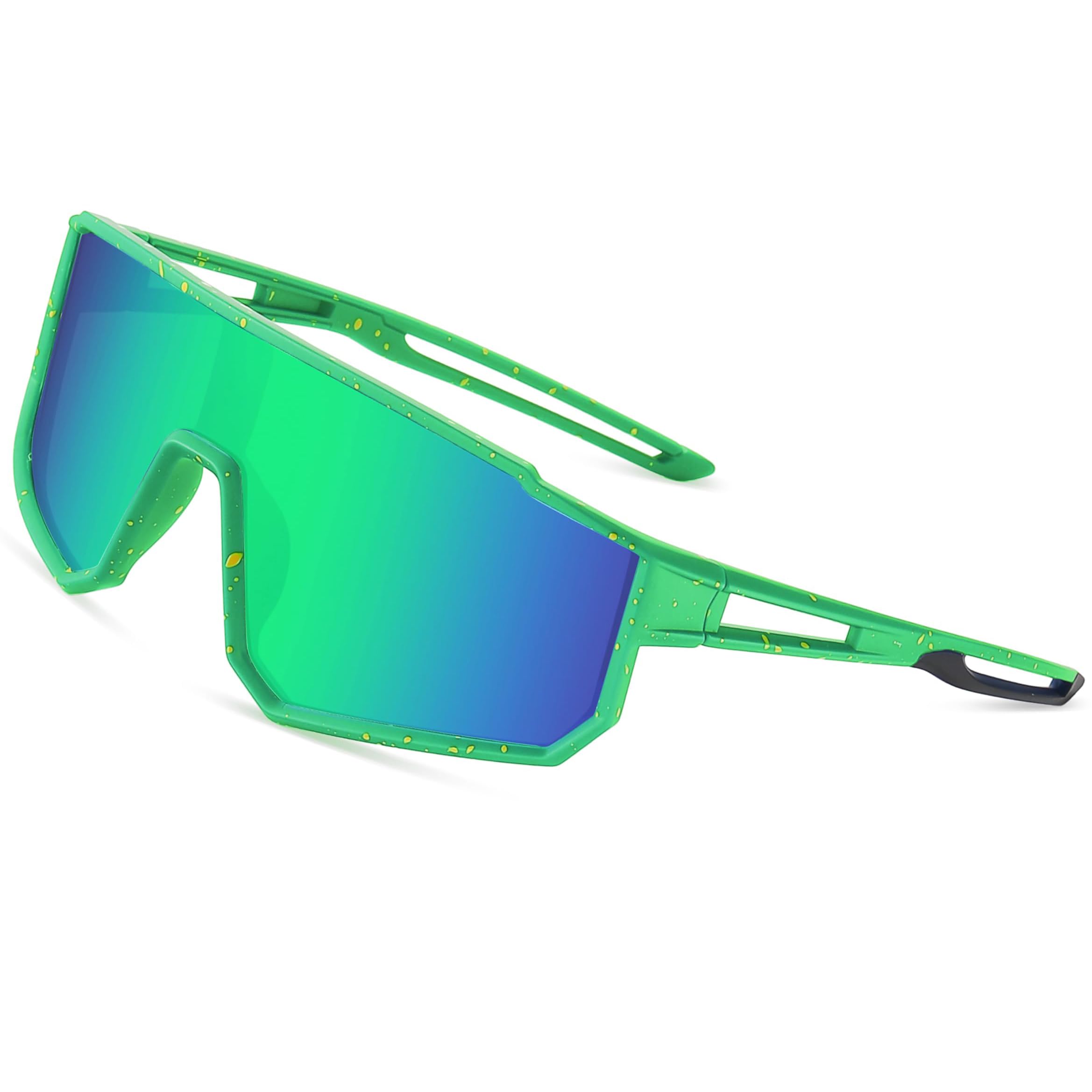 Kursan Kids Polarized Baseball Sunglasses for Boys Girls Youth Sports Goggles UV400 Protection Age 8-14(Green Floral/Blue Green Mirrored)