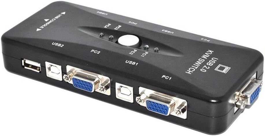 LjQQjDz USB 2.0 KVM SVGA VGA 4 Ports Hub Keyboard Mouse Switch Box Monitor Sharing - Black