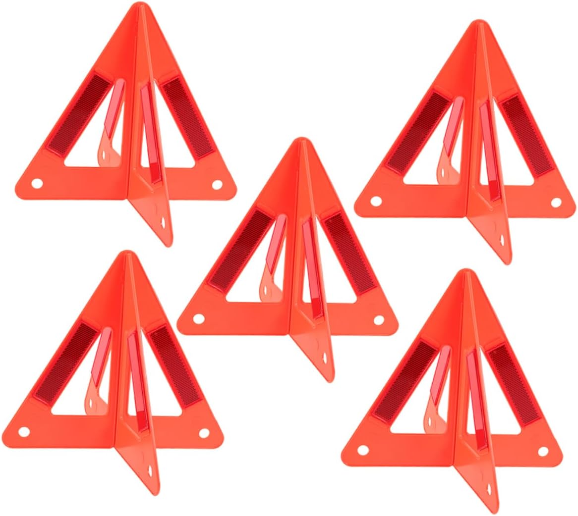 STOBAZA 5pcs Reflective Warning Triangles Portable Safety Roadside Sign for Emergency Situations for Auto Breakdowns and Parking Alerts