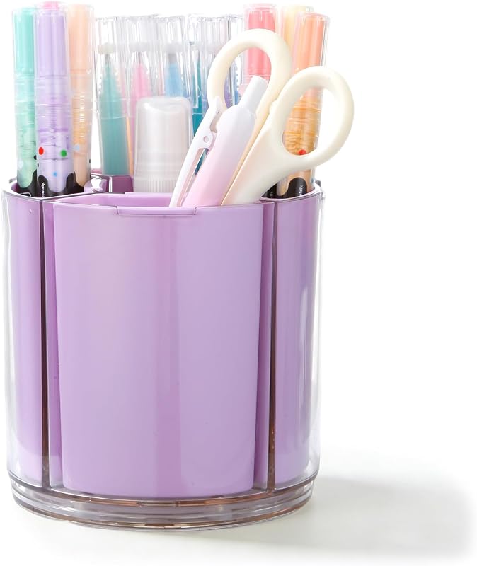 360° Rotating Pen Holder for Desk, Purple Pencil Holder with 5 Slots | Expandable Capacity, Acrylic Pen Organizer Easy to Clean, Cute Pencil Cup for Home School Office Art Supplies