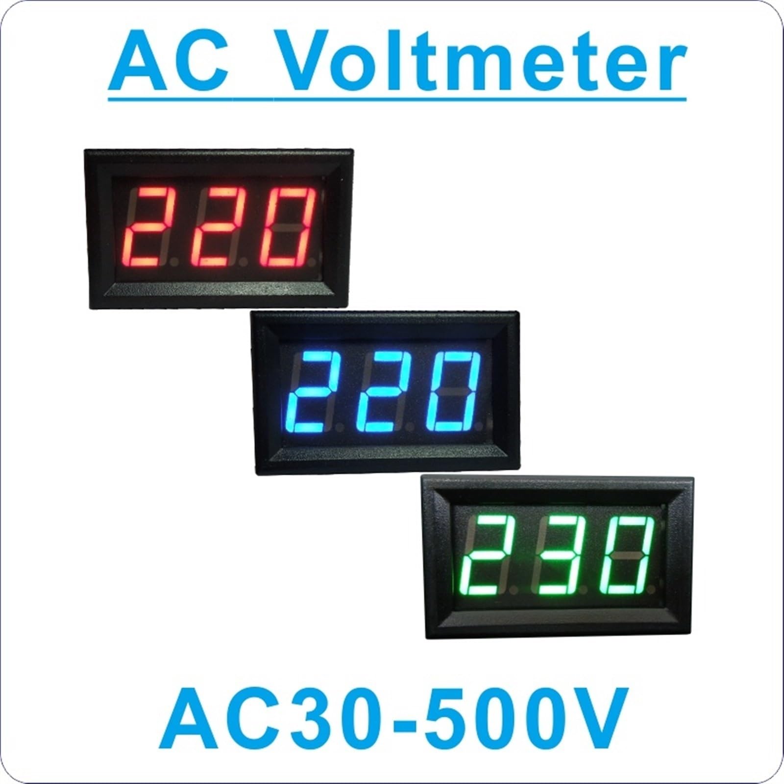 Voltímetro digital LED de voltaje CA 30 V-500 V, dos cables, 0,56 pulgadas, 110 V/220 V, detector indicador(White cover-Red)