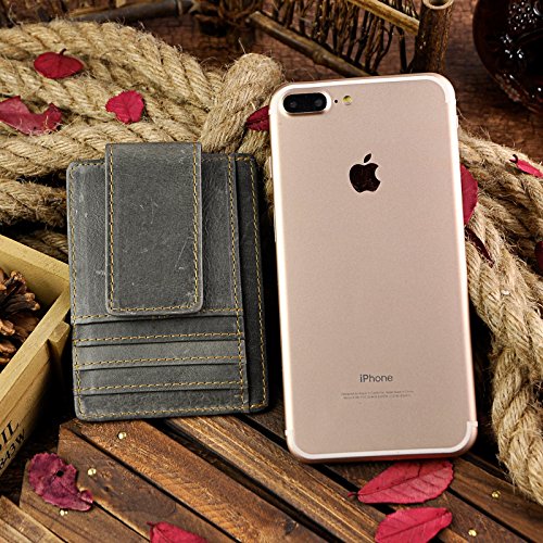 Image of Le'aokuu Genuine Leather Magnet Money Clip Credit Card Case Holder Slim Wallet