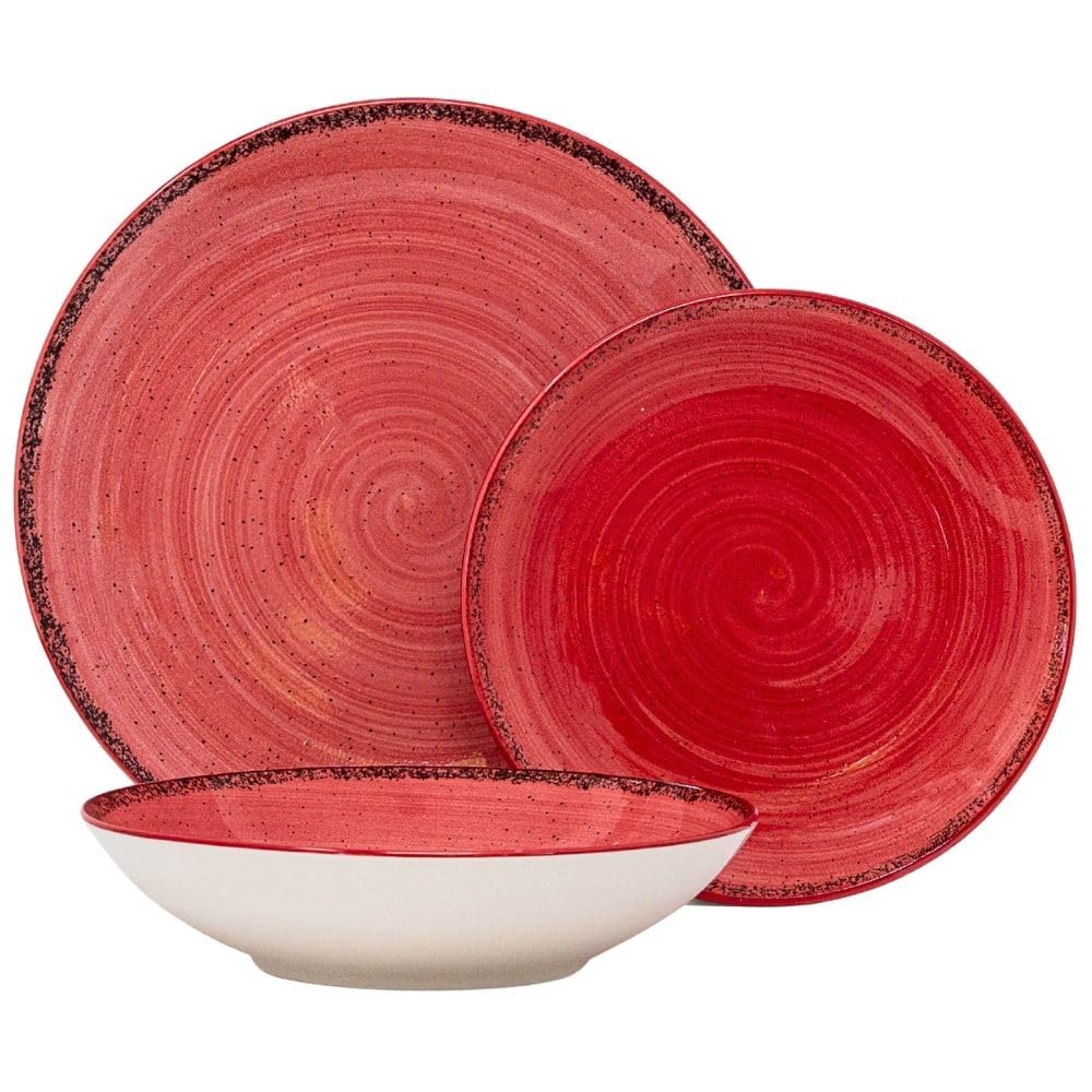 NAMAI - Servizio Piatti 6 Persone, 18 Pezzi, Porcellana Resistente, Adatti in Lavastoviglie e Microonde, Colori Vivaci, Set Piatti 18 Pezzi, Idea Regalo (Pepper Red)