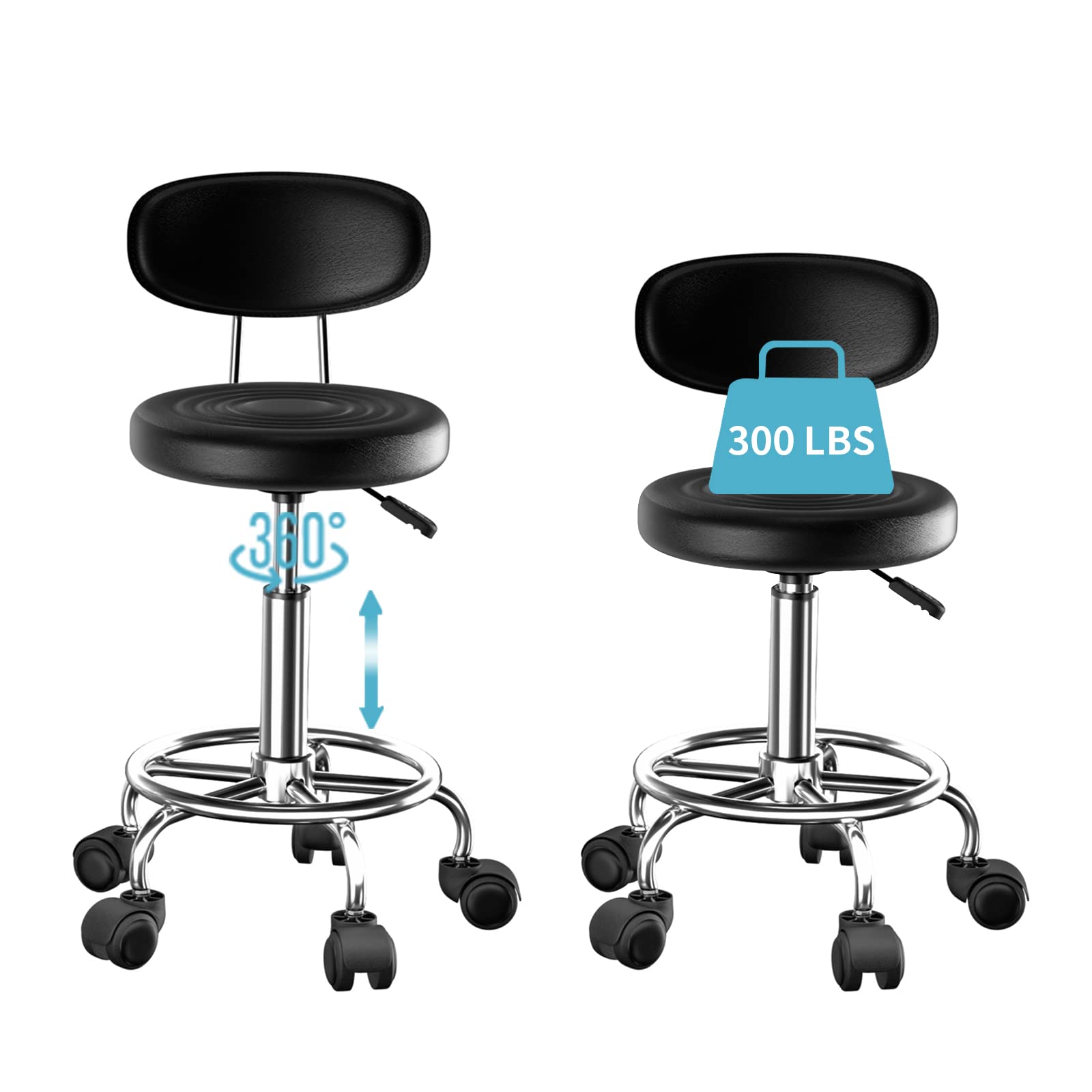 Set di 2 sgabelli da ufficio regolabili in altezza, con poggiapiedi girevole a 360°, ergonomico, altezza seduta regolabile 47-62 cm, con schienale, ruote e funzione di sollevamento, colore