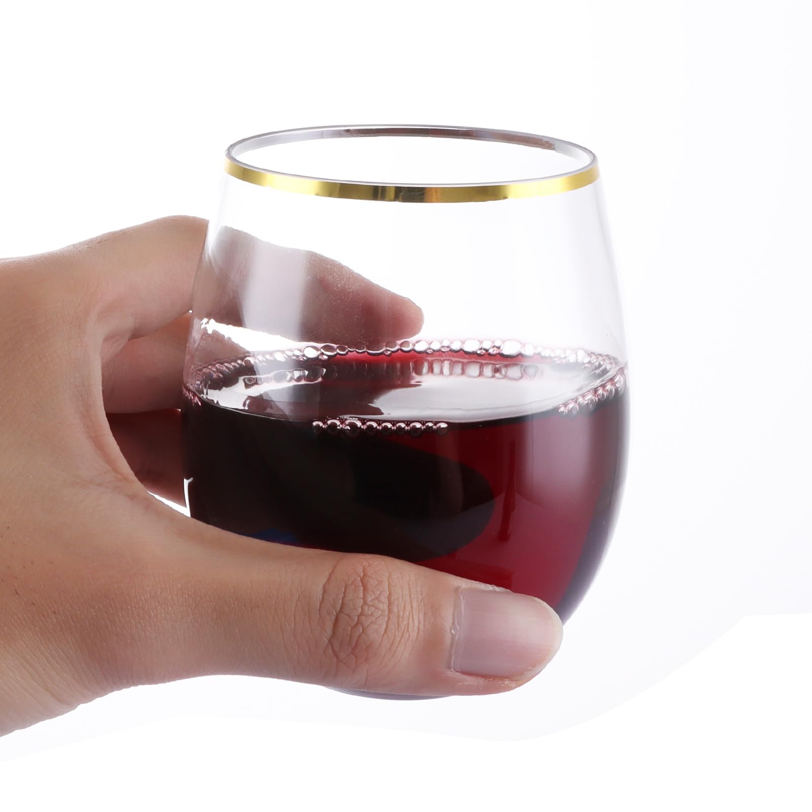 Lot de 16 verres à vin sans pied en plastique incassable - Réutilisables - Bords dorés - Pour fête, mariage, pique-nique