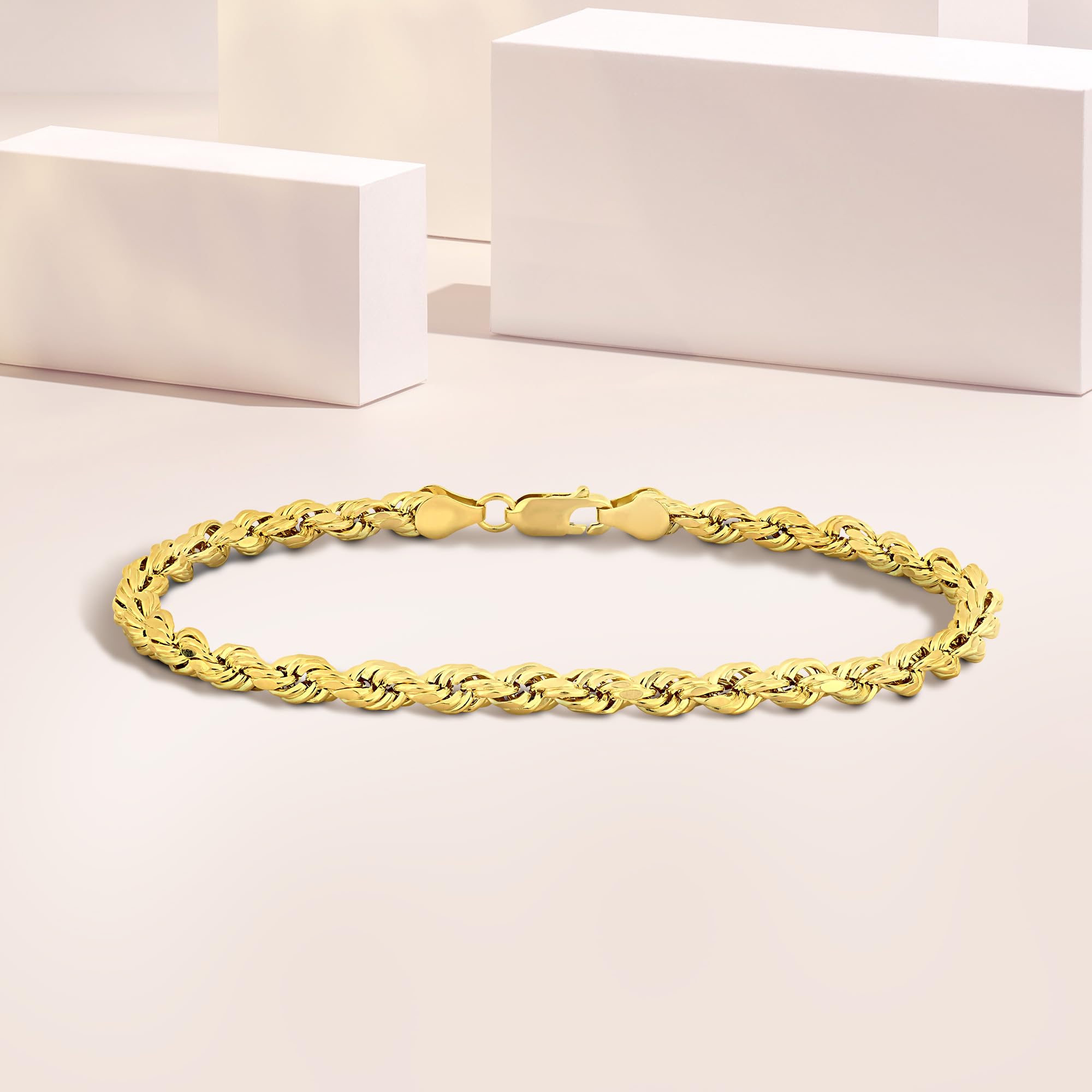 Cadena de cuerda de oro para hombres y mujeres en oro real de 10 o 14 quilates, pulseras de cadena de cuerda de oro, Oro amarillo 2