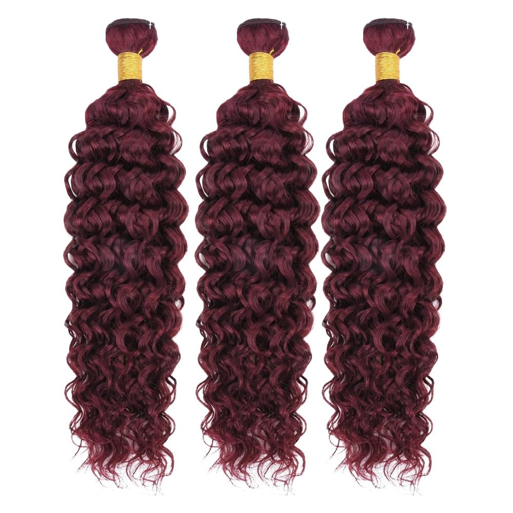 Water Wave Human Hair Bundles #99j Burgundy Red Perruques Extensions Double Weft Unprocessed Brazilain Remy Hair Weave Extension With Minimal Tangle 3 Bundles Total 300g 12 12 12 Inch