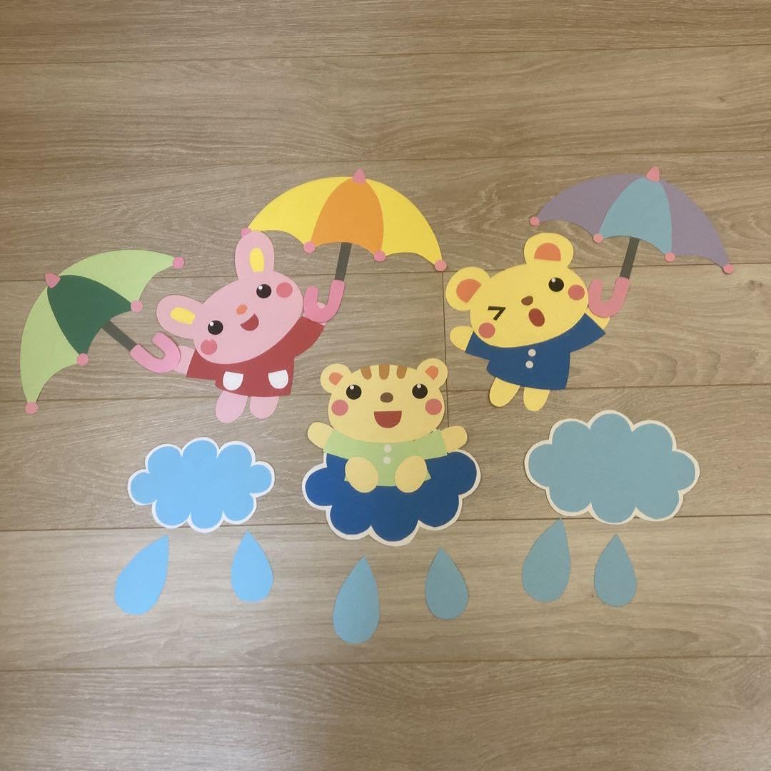 Amazon.co.jp: 6月 梅雨時期壁面飾り うさぎとくまとりすと傘のセット