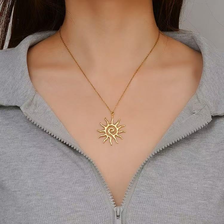 Gold Sun Necklace for Women 18k Gold/Silver Plated Spiral Sunburst Pendant Necklace Boho Style Jewelry - Image 3