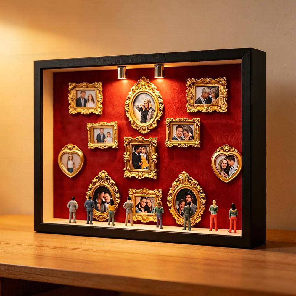 Mini muzeum Silhouette Box, Museum of Us kreatywny zestaw ramek na zdjęcia z 11 złotymi ramkami i 8 figurkami, mini figurki, muzeum, mini ramka na zdjęcia w stylu vintage, na sezon zakończenia