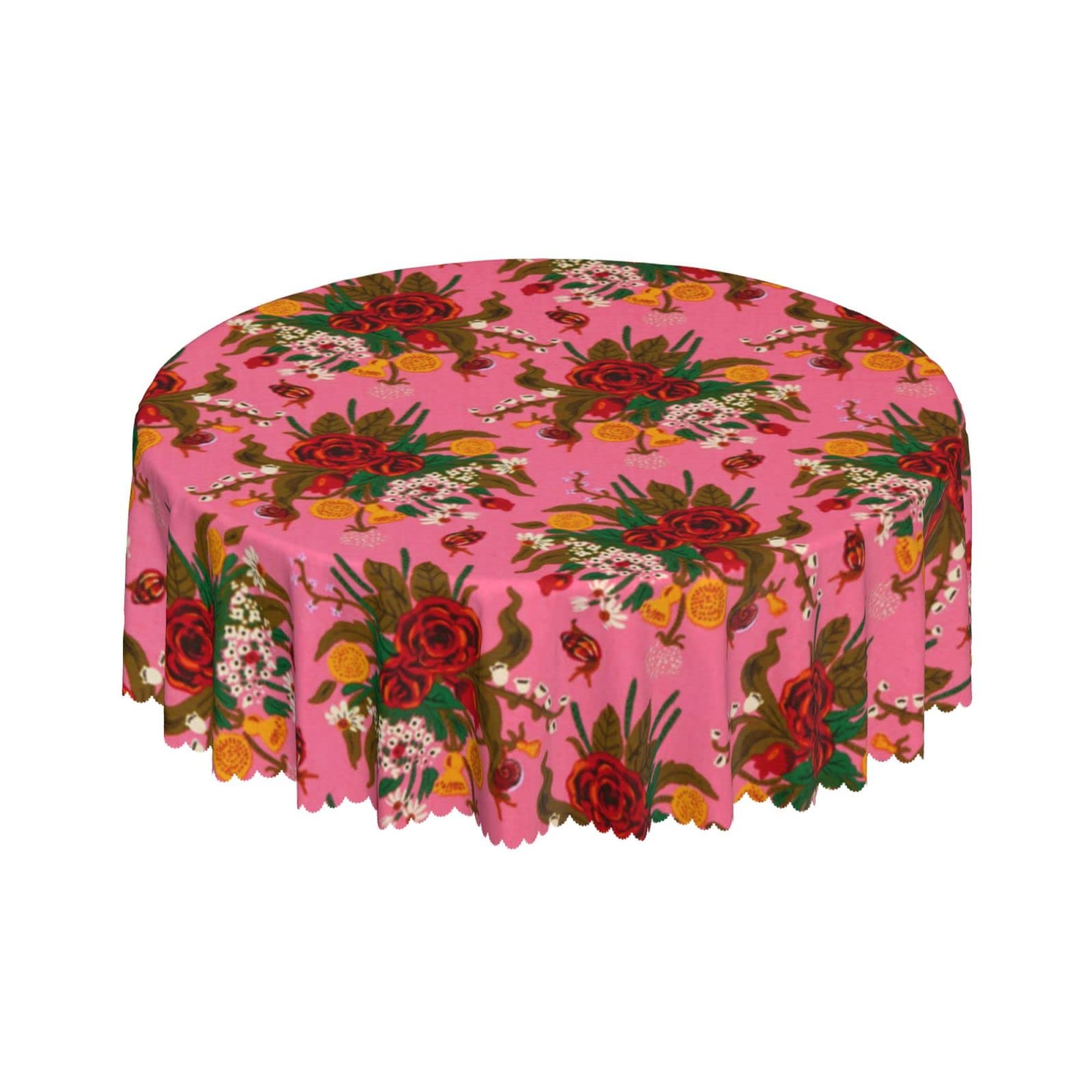 Lsjuee Pink Flowers Wild Round Tablecloth 60 Inch Printed Washable Tablecloth for Dining Party Holiday Fall Home Decorative