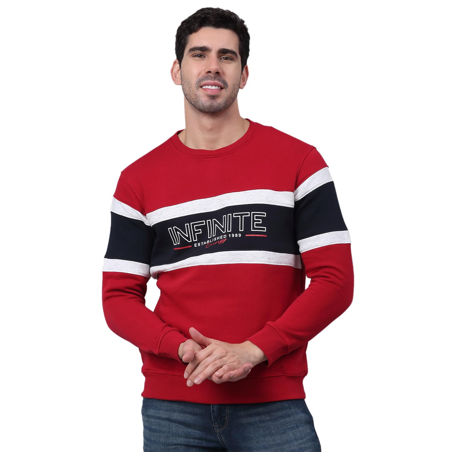 Cantabil Color Block Red Full Sleeves Round Neck Regular Fit Men Casual Sweatshirt | Casual Winter Sweatshirts for Men | Mens Sweatshirts for Winter Wear (P_MSWS00146_RED)-picture-10