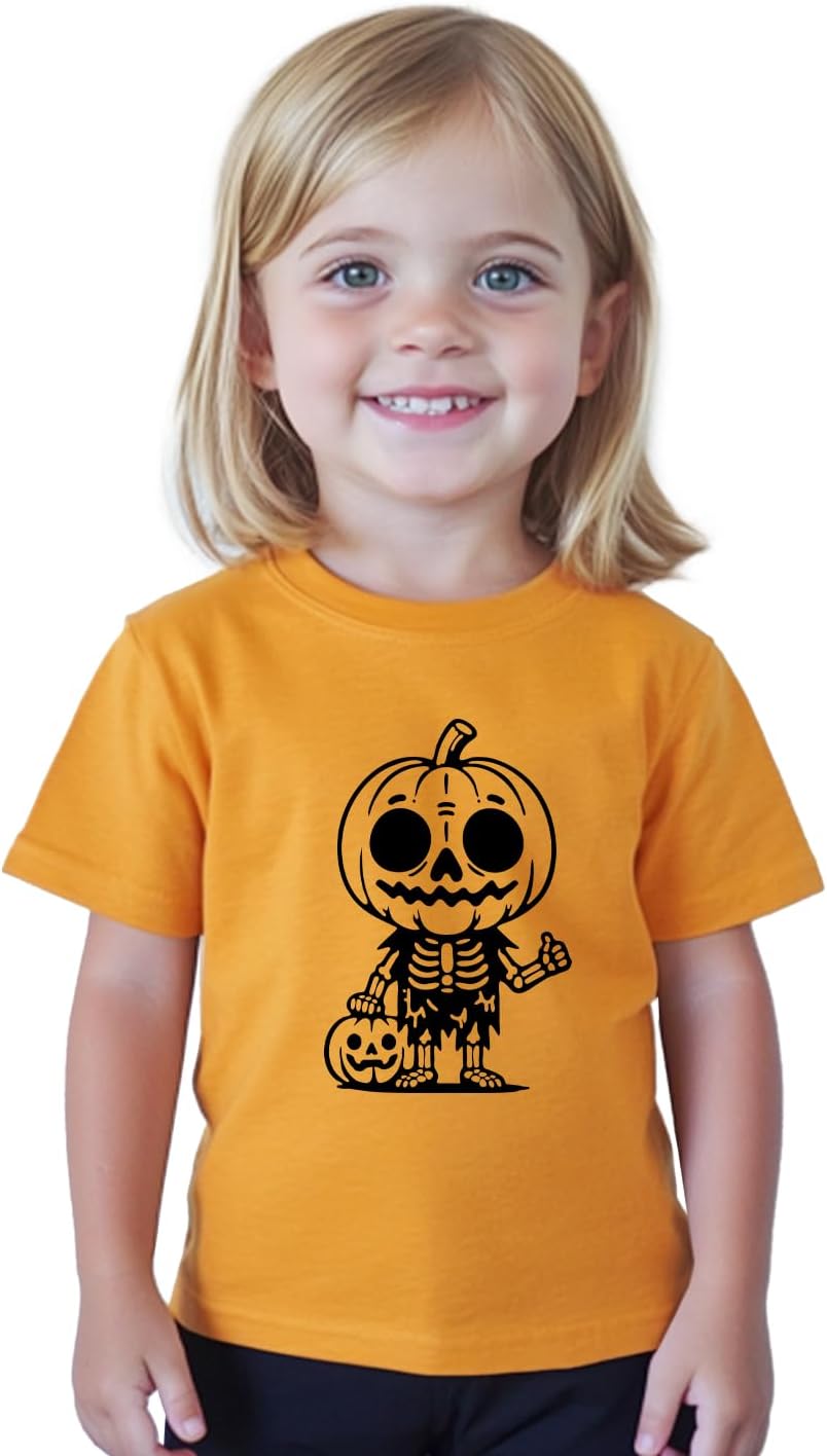Toddler Halloween Shirt Pumpkin Shirts Boys Girls Halloween T-Shirts for Kids Ghost Clothes Short Sleeve Cotton Tee 2-8 Years 3-4T Pumpkin Skull