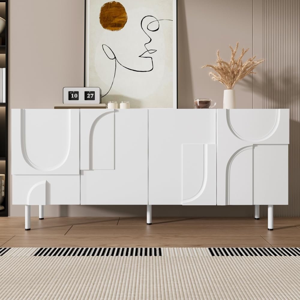 Credenza di design geometrico per sala da pranzo, mobile funzionale con curve irregolari, perfetta per minimalismo e arredamento moderno, 140 x 40 x 72 cm (lunghezza x larghezza x altezza