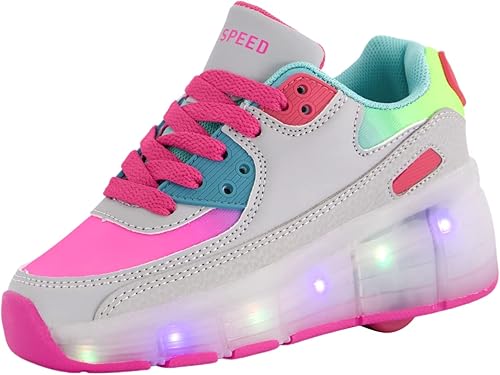 Miniatura 2 de SDSPEED - Tenis con patines para niños con luces LED recargables de 7 colores, zapatillas de una sola rueda