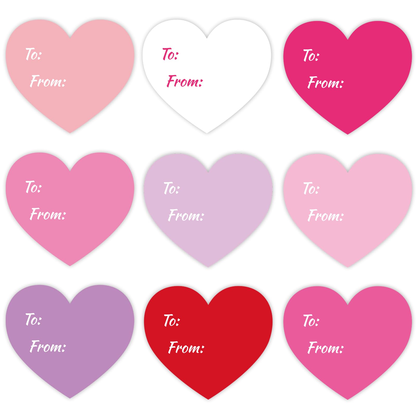 Whaline 315 Stück Valentinstag Herz Geschenkanhänger Aufkleber 6,3 cm rosa rot Papier Geschenkaufkleber zu und von Selbstklebendes Blanko-Etikett für Hochzeit, Geschenkverpackung, Karte, Umschlag