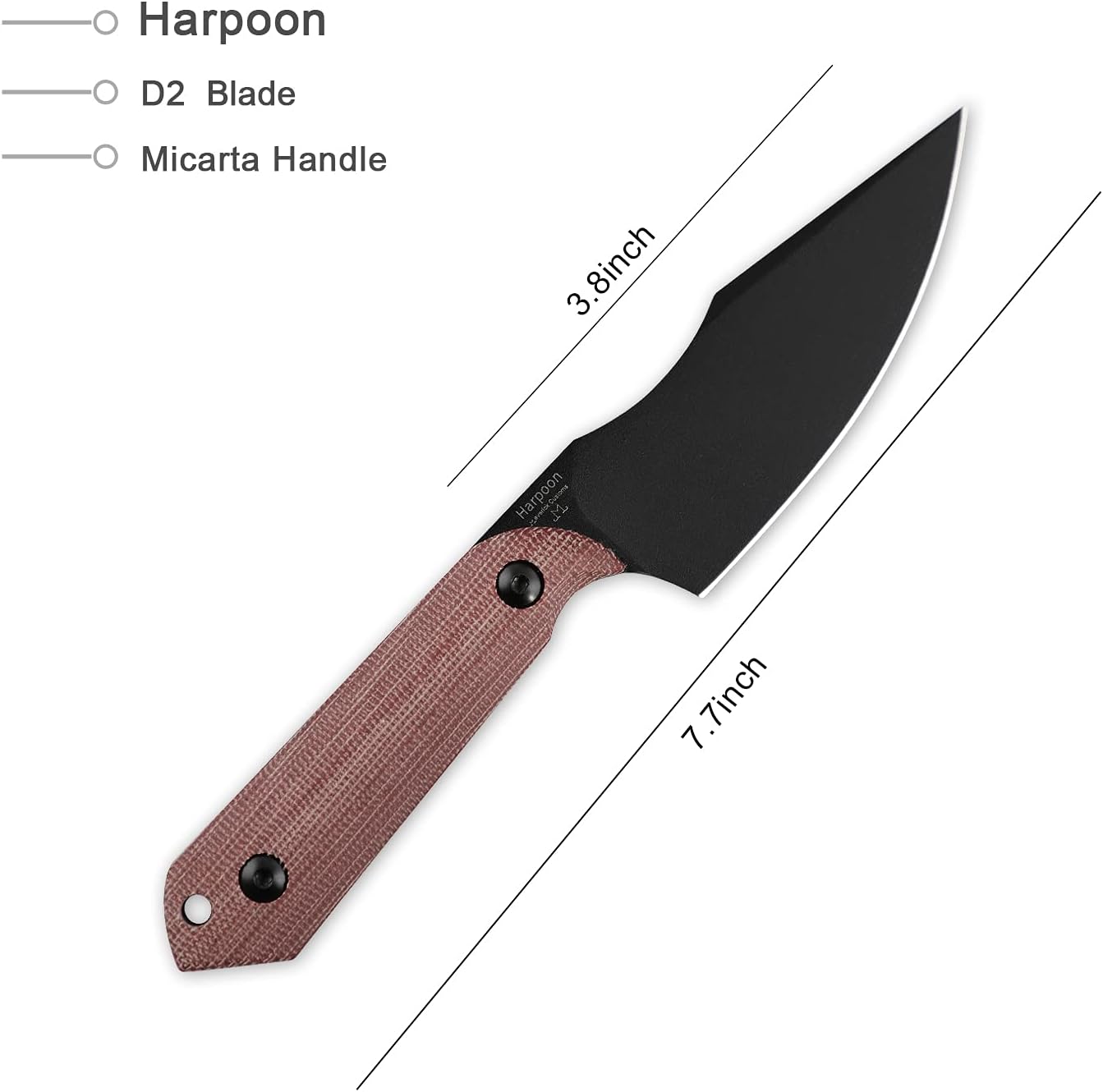 Kizer/Maverick Customs Harpoon Fixed-blade Knife D2 Blade with Red Micarta Handle - 1040E1 : Tools & Home Improvement