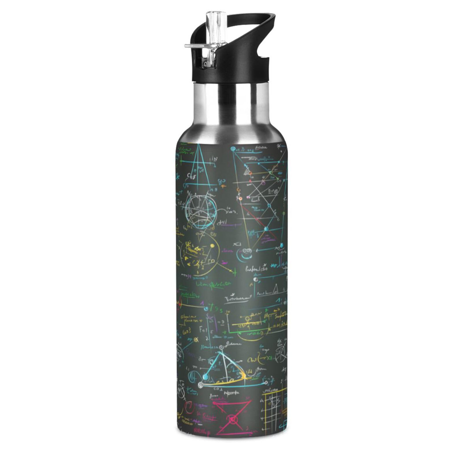 Mnsruu Trinkflasche 600 Ml – Mit Physik-Formel Design, Edelstahl, BPA-frei, Strohhalm