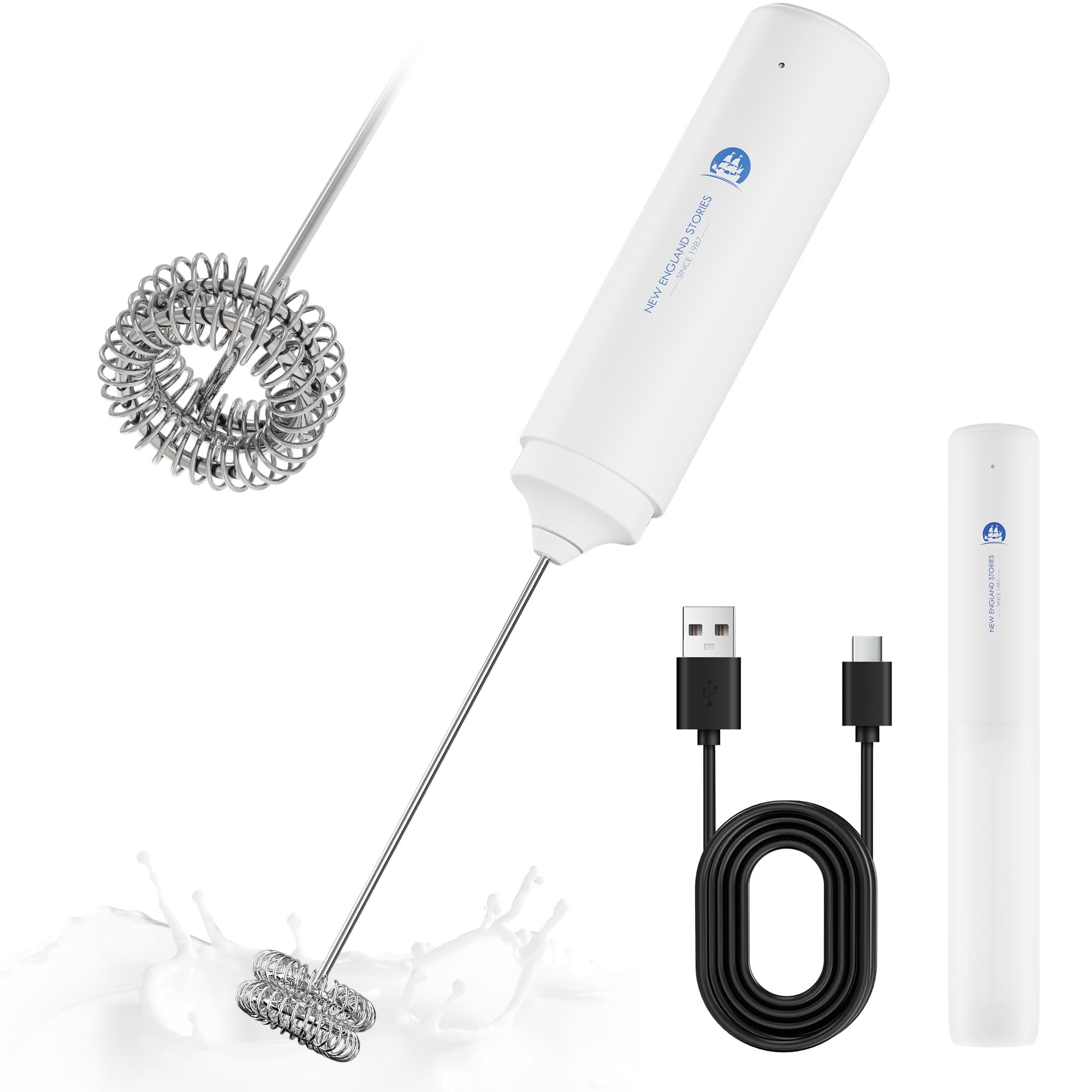 Rechargeable Milk Frother Handheld, 2-in-1 Dual Spring Whisk Electric Frother Wand for Cappuccino Latte Macchiato, Portable Drink Mixer for Coffee, Matcha, Hot Chocolate — image 1
