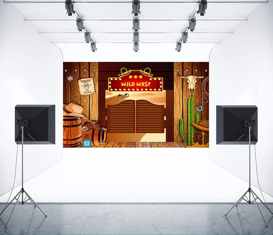 Miniatura 5 de MEETSIOY - Telón de fondo para fiesta de vaqueros occidentales sombrero de recompensa con pistola fondo de fotografía diseño de calavera cactus vino