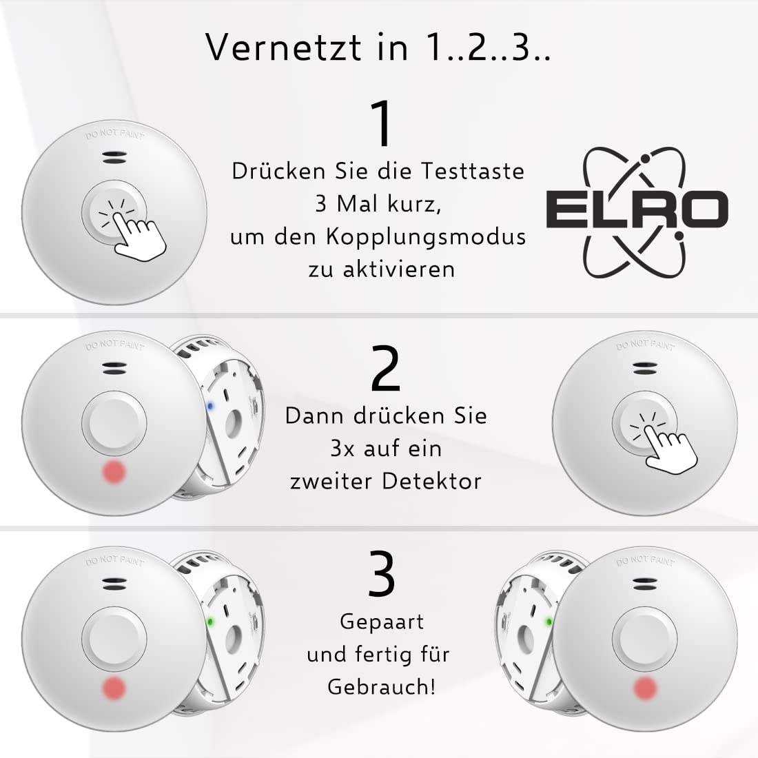 Alarme Incendie Détecteur De Fumée Nf En 14604 ELRO FZ5010R Détecteur De Fumée Sans Fil Connectable Avec Batterie De 10 Ans Détecteur Fumée Alarme Incendie Détecteur Fumée