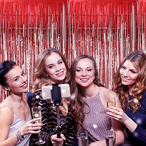 Image of Party Propz Red Foil Curtain For Decoration - Set of 1 Pc (3 ft x 6.83 ft) Red Backdrop Birthday Foil Curtains | Red Metallic Foil Curtain For Decorations | Foil Fringe Curtains For Birthday