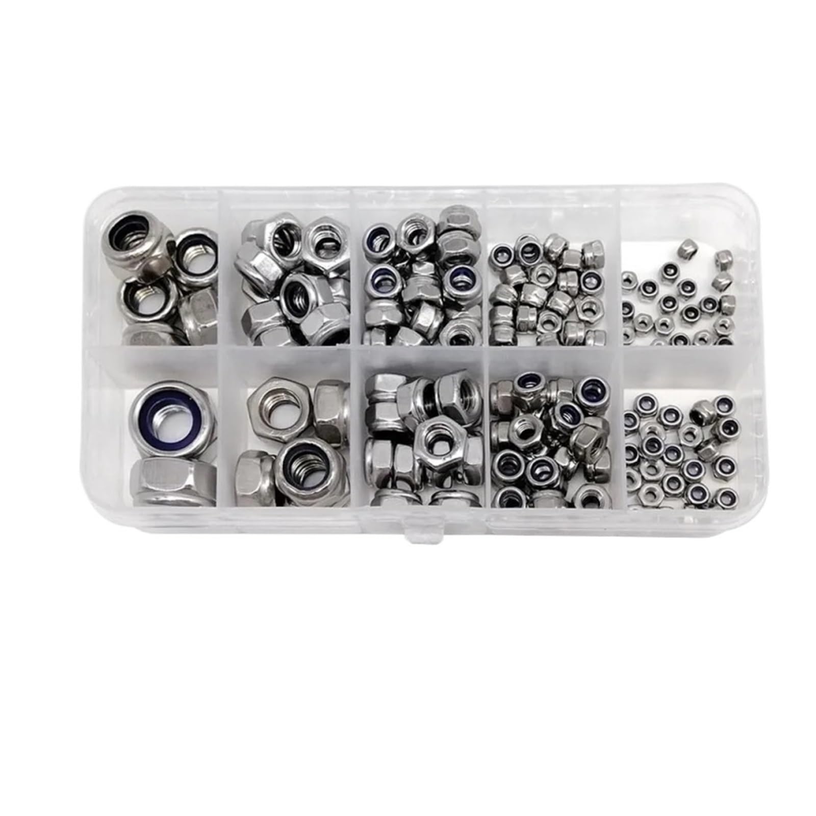 Kit de caja de tuercas de seguridad hexagonales de nailon autoblocantes de M2 ​​a M12, acero inoxidable 304(M2-M12)